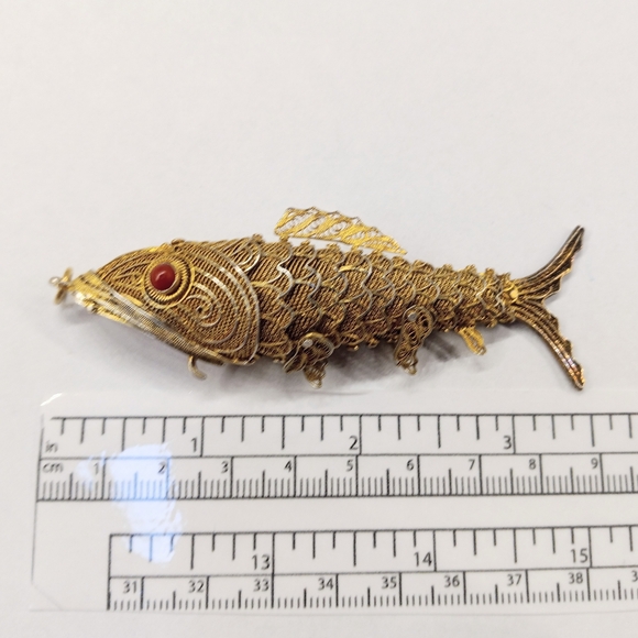 Antique 3 3/8" Articulated Fish Vermeil 800 Silver Chatelaine Perfume Pendant - Picture 7 of 9